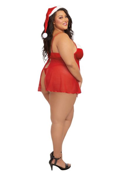 Dreamgirl Santa Babydoll Set mit Weihnachtsmütze in Übergröße 1