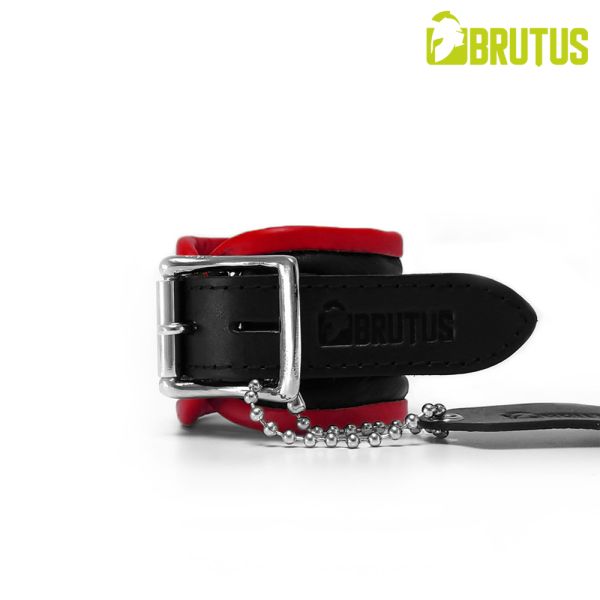 Brutus Leather Wrist Restraints Schwarz/Rot Lederhandfesseln