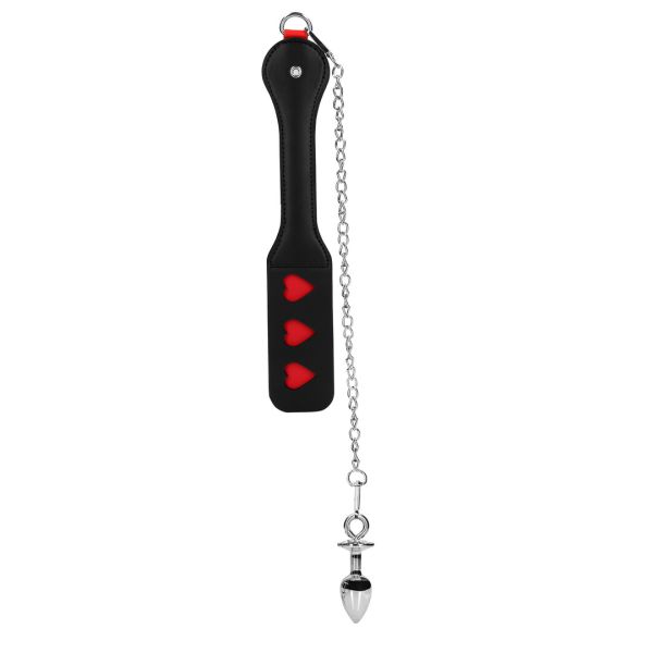 Ouch! Herz Paddle mit Analplug an Kette in Schwarz 1