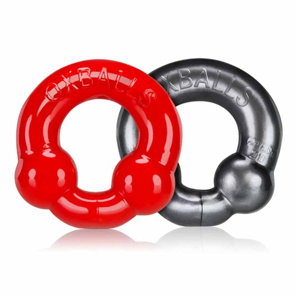 Ultraballs 2-Pack Cockring steel und rot Penisringe