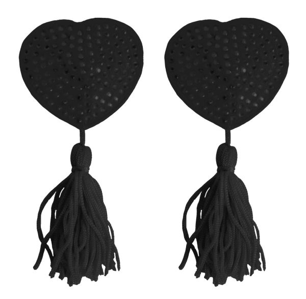 Ouch! Nipple Tassels Herz Nippelsticker mit Quasten in Schwarz 1