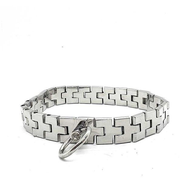Black Label Edelstahlhalsband mit Edelsteinverschluss Silber
