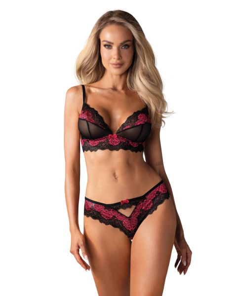 Obsessive Tulia Set aus BH und Slip in Schwarz und Pink 1