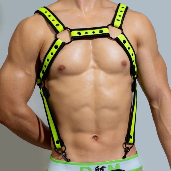 BDSMaster Neo Chest Harness in Schwarz und Neongrün 1