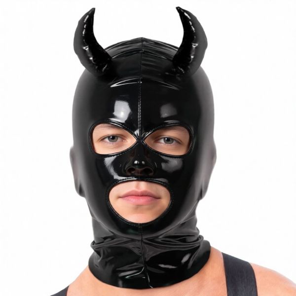 BDSMaster Daemon Maske mit Hörnern in Schwarz 1