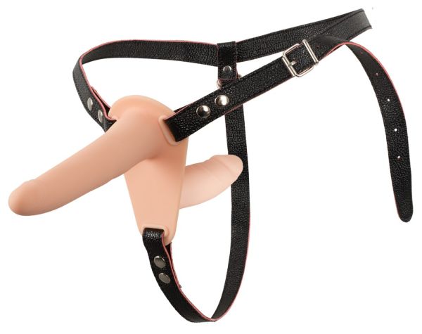 You2Toys Vibrating Double Strap On mit Vibrobullet in Hautfarben 1