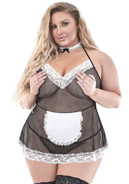 Magic Silk Chamber Maid French Maid Kleid Übergröße in Schwarz 1