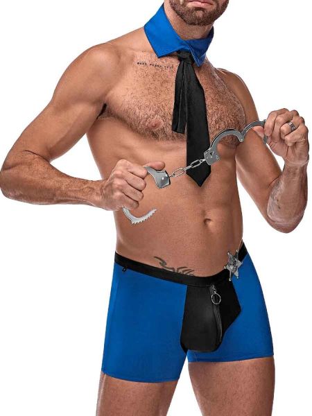 Male Power Officer Frisk Em Kostüm Größe S/M in Schwarz und Blau 1