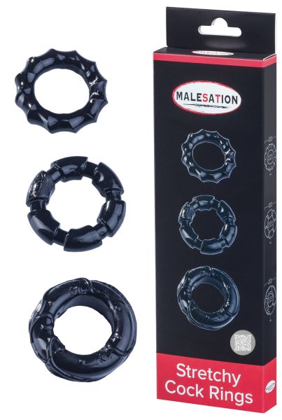 Malesation Stretchy Cock Rings drei Penisringe mit Struktur in Schwarz 1