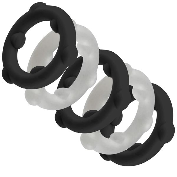 Oxballs GEARHEADS 5-Pack SPINNER Rings Black / Vapor Penisringe