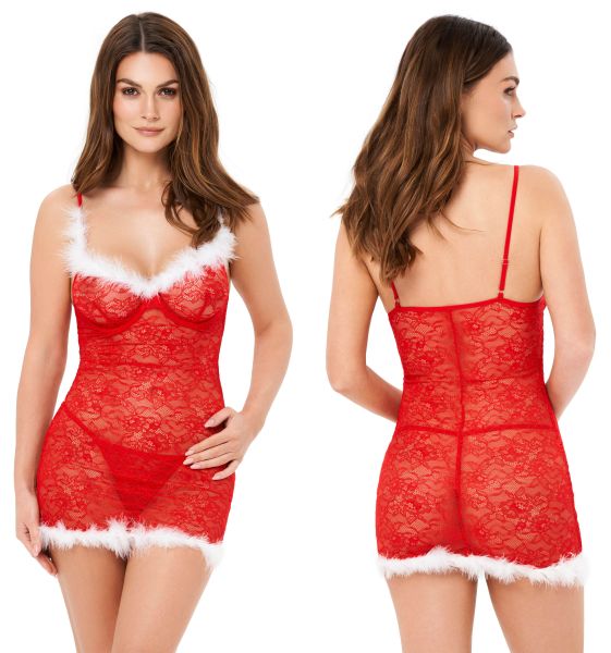 Kotek Kristinella Weihnachts Babydoll mit String in Rot und Weiß 1