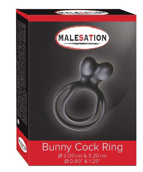Malesation Bunny Cock Ring doppelter Penisring mit Klitorisreizer in Schwarz 1