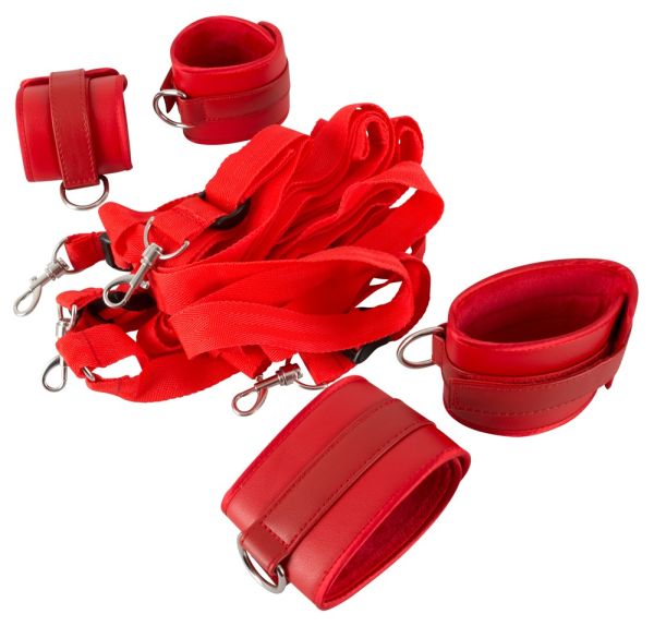 Bad Kitty Bettfessel Set mit Riemenkreuz in Rot 1