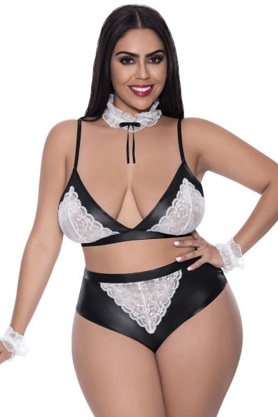 Magic Silk Dirty Deeds Dessous Set mit Spitzenkragen Übergröße in Schwarz 1