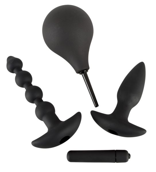 Black Velvets Anal Set mit Plug Kugelstrang und Intim Dusche Schwarz