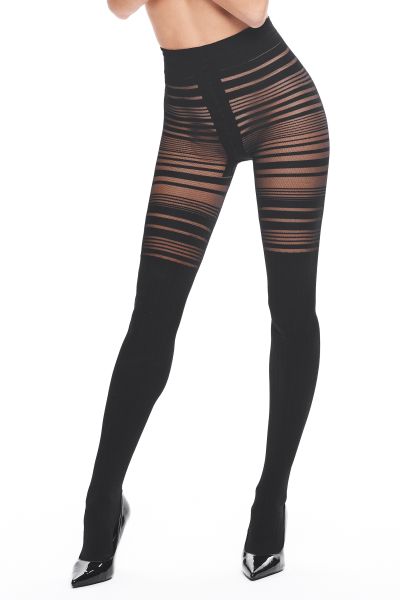 Kotek T010 Strumpfhose blickdicht mit Streifenmuster in Schwarz 3