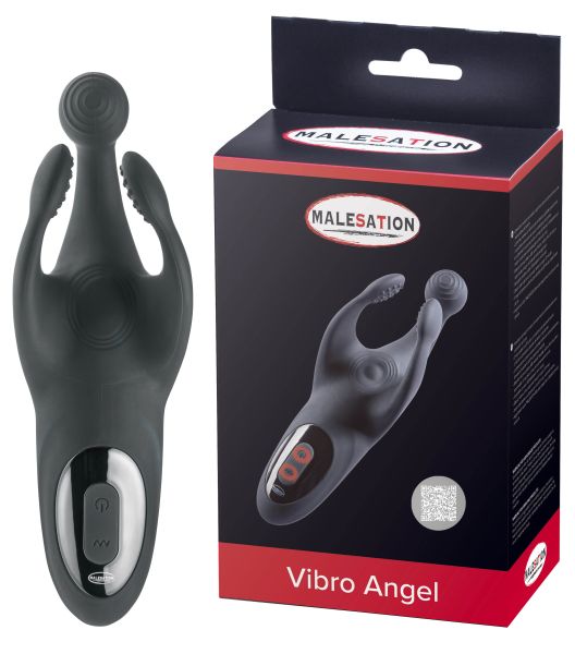 Malesation Vibro Angel Stimulator für Penis, Hoden und Damm in Schwarz 1