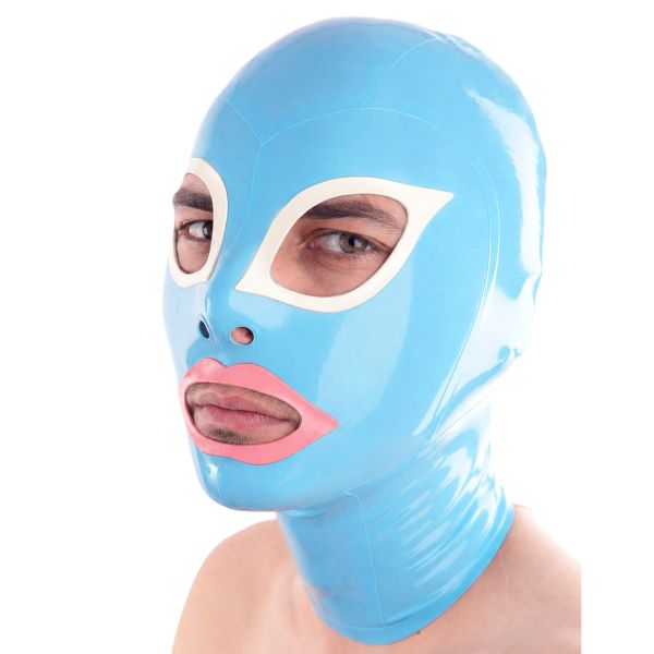 LateXcite Catseyes Latexmaske Blau und Weiß 1
