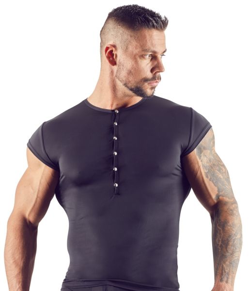 Svenjoyment transparentes Shirt mit Druckknopfleiste in Schwarz 1
