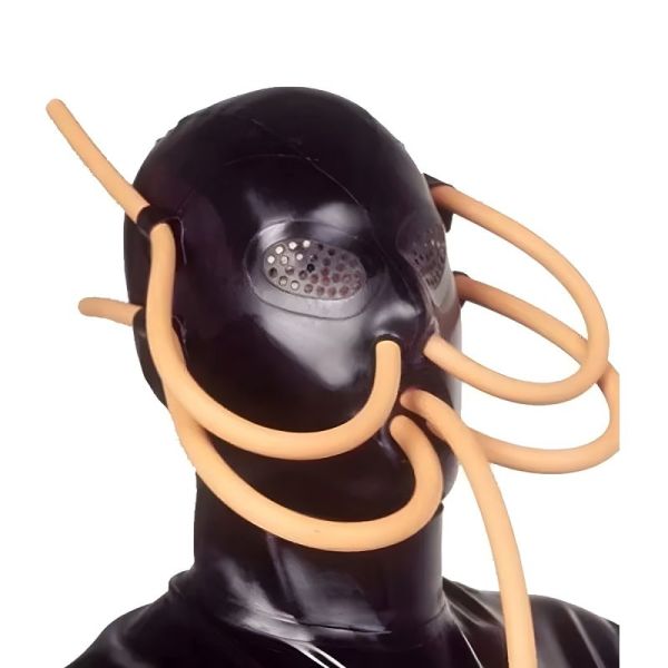 LateXcite Diniz Latexmaske mit Schläuchen Schwarz 1