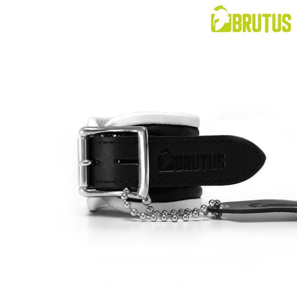 Brutus Leather Wrist Restraints Schwarz/Weiß Lederhandfesseln