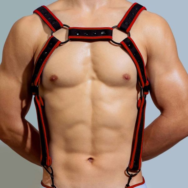 BDSMaster Neo Chest Harness in Schwarz und Rot 1