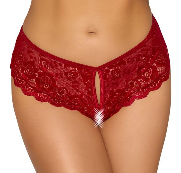 Cottelli Lingerie Spitzenslip ouvert mit Schnürung in Rot 1