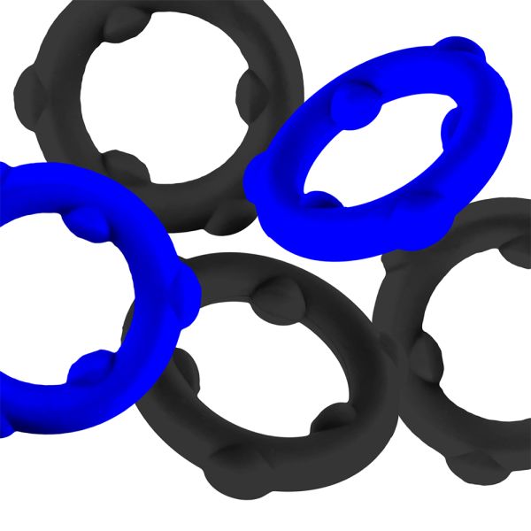 Oxballs GEARHEADS 5-Pack SPINNER Rings Blue / Black Penisringe