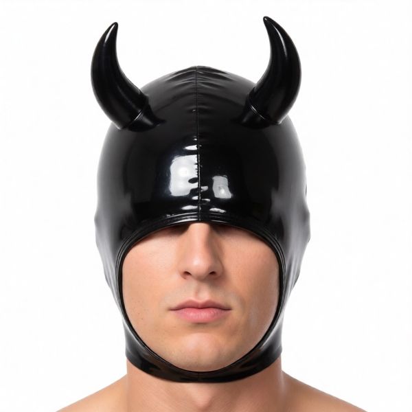 BDSMaster Sexy Devil Maske mit Hörnern in Schwarz 1