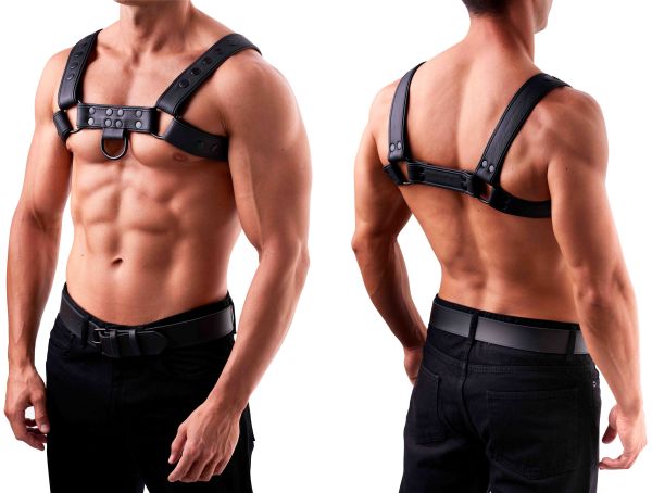 Saxos Soft Brust Harness mit Druckknöpfen in Schwarz 1