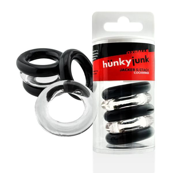 Hünkyjunk Jacker 5er Cockring-Set Klar/Schwarz