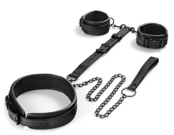 BDSMaster Neckist Halsband mit Handfesseln in Schwarz 1