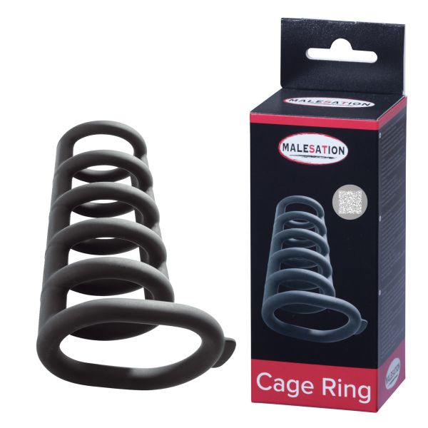 Malesation Cage Ring Penishülle mit Hodenring in Schwarz 1