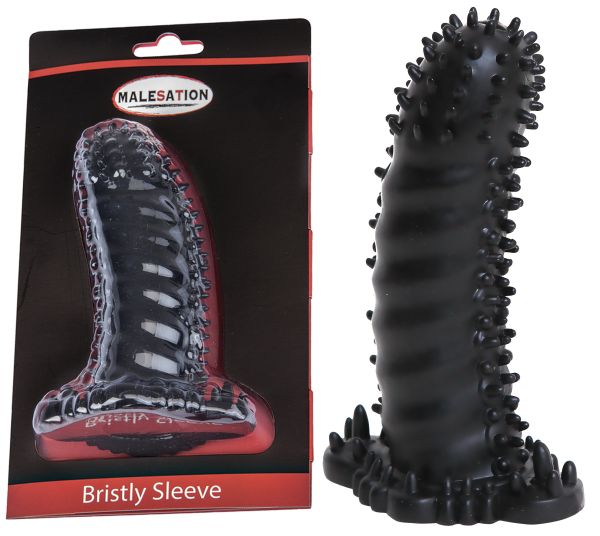 Malesation Bristly Sleeve Penishülle mit Reiznoppen in Schwarz 1