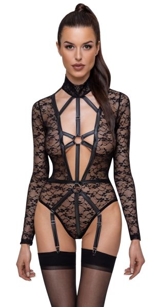 Cottelli Lingerie Langarm Riobody aus Spitze in Schwarz 1