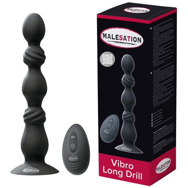 Malesation Vibro Long Drill Analvibrator mit Kugeln und Fernbedienung in Schwarz 1