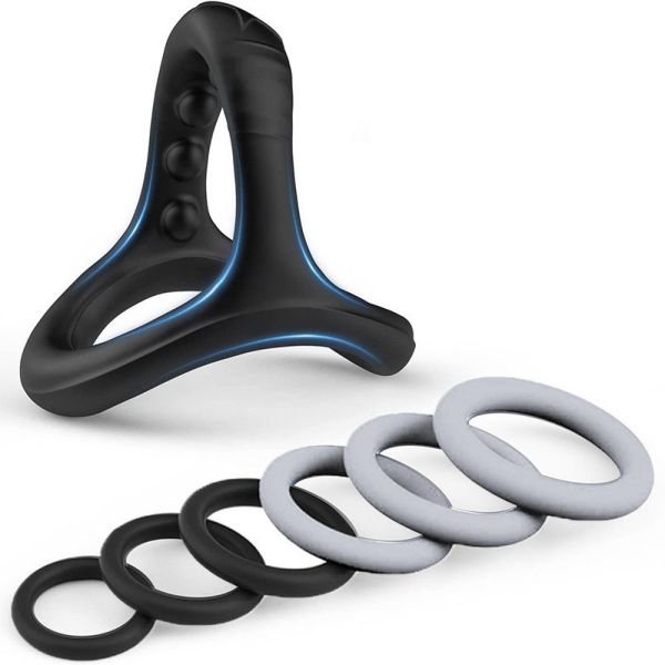 Pack mit 7 Full Erect Cockringen in Schwarz und Grau