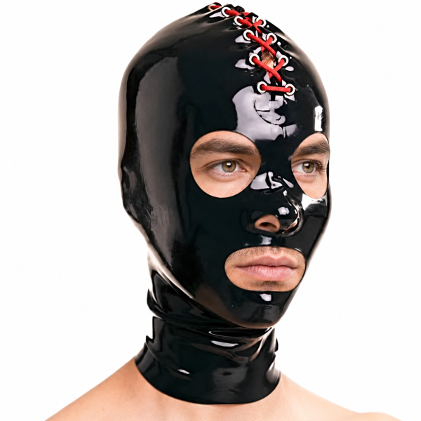 LateXcite Redlace Latexhaube Schwarz 1