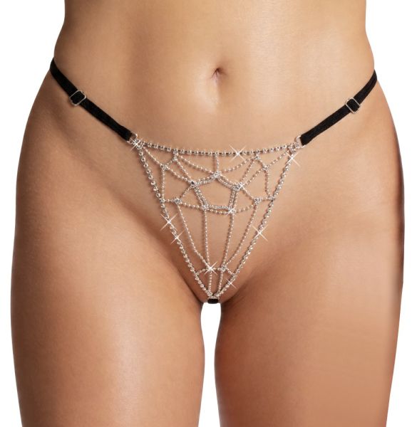 Cottelli Lingerie Schmuckstring mit Strass in Spinnennetzoptik in Schwarz 1