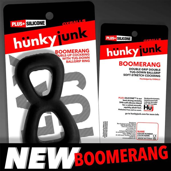 Hünkyjunk BOOMERANG Cockring mit Nut Tugger Black Fog