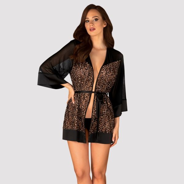 Obsessive Allunes Kimono im Leoprint in Schwarz und Braun 1