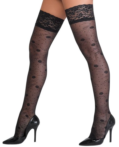 Cottelli Legwear Halterlose Strümpfe Rosenmuster