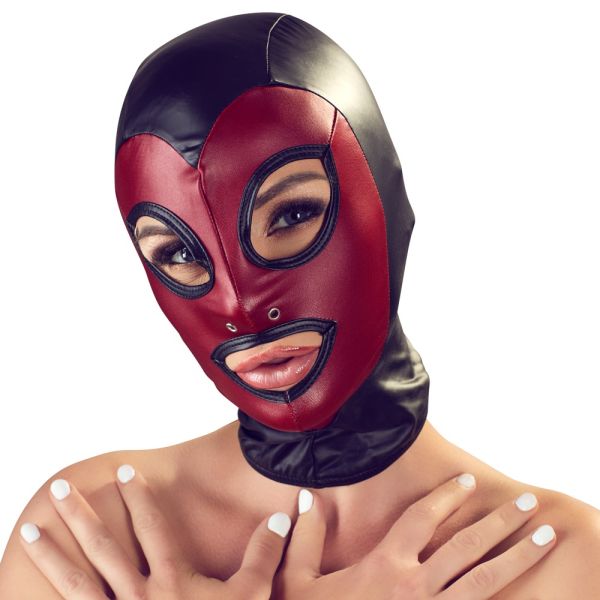 Bad Kitty Kopfmaske mit Nasenösen in Schwarz und Rot 1
