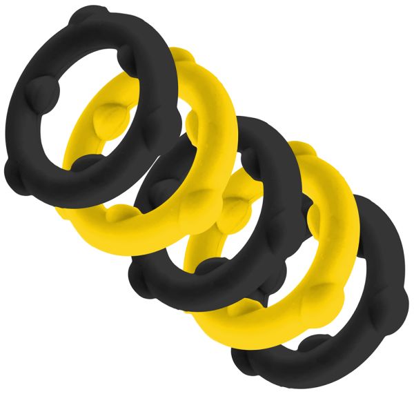 Oxballs GEARHEADS 5-Pack SPINNER Rings Yellow / Black Penisringe