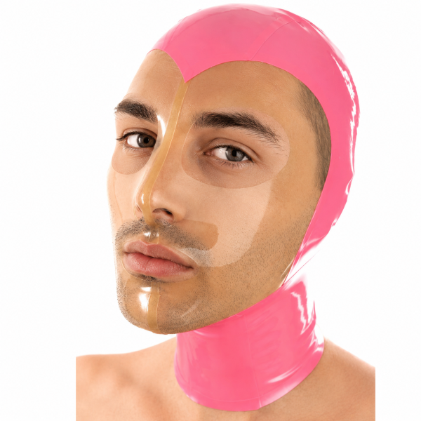 LateXcite Heartclear Latexhaube Transparent und Rosa 1
