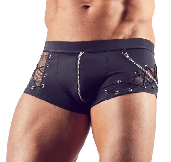 Svenjoyment Pants mit Netzeinsätzen und Zierkette in Schwarz 1