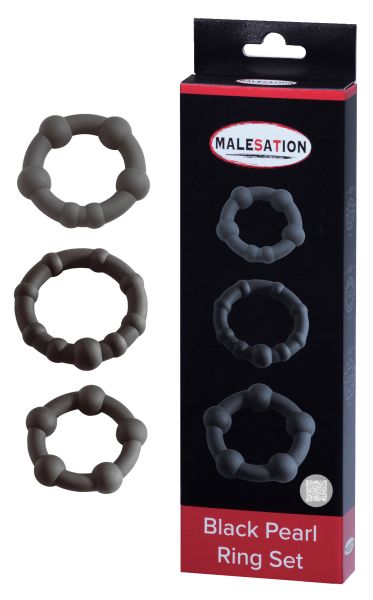 Malesation Black Pearl Ring Set drei Penisringe in Schwarz 1