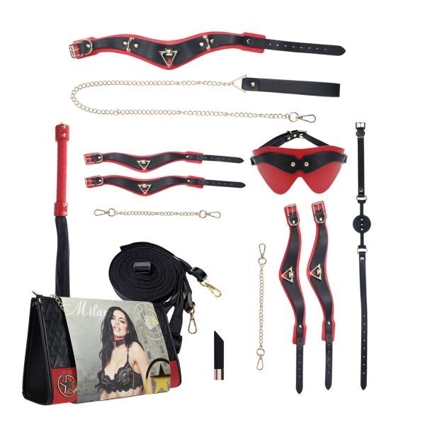 Ouch! Milan Collection Bondage Kit mit Tasche in Schwarz und Rot 1