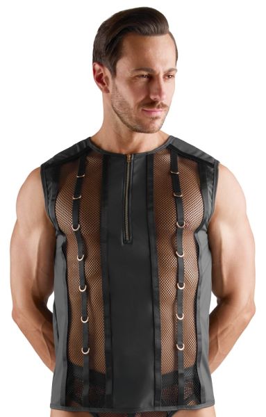 Svenjoyment ärmelloses Netzshirt mit goldfarbenen Ringen in Schwarz 1