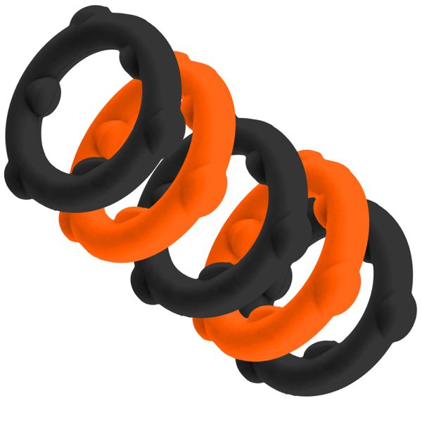 Oxballs GEARHEADS 5-Pack SPINNER Rings Orange / Black Penisringe